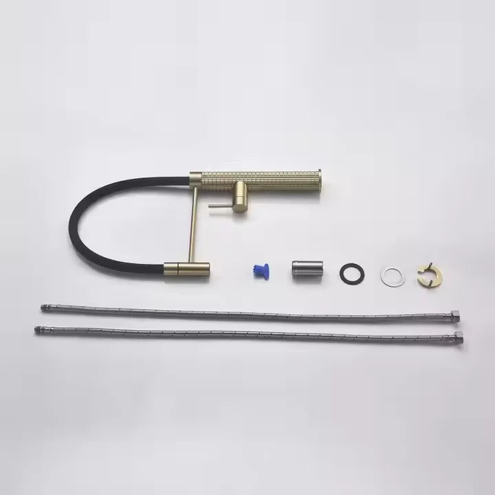 Modern Single Lever Brass Bathroom Faucet Luxury Brushed Gold Kitchen Sink Mixer Pull Spring Spray Cheap Luxury Kitchen Tap