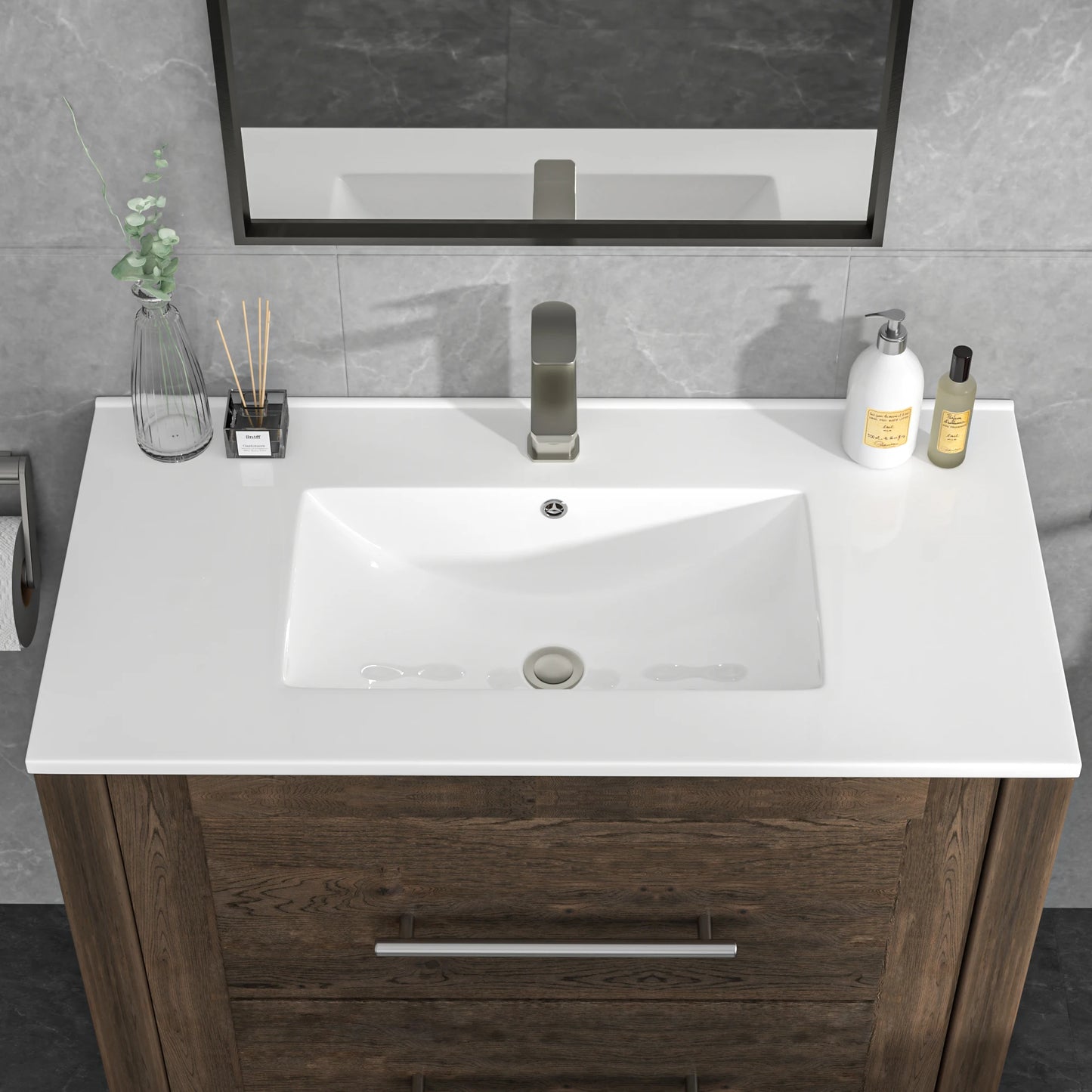 Sarlai US Stock  36-Inch Modern Drop-In  Vanity Easy Clean Bathroom Sinks Ceramic Thin Edge Basin