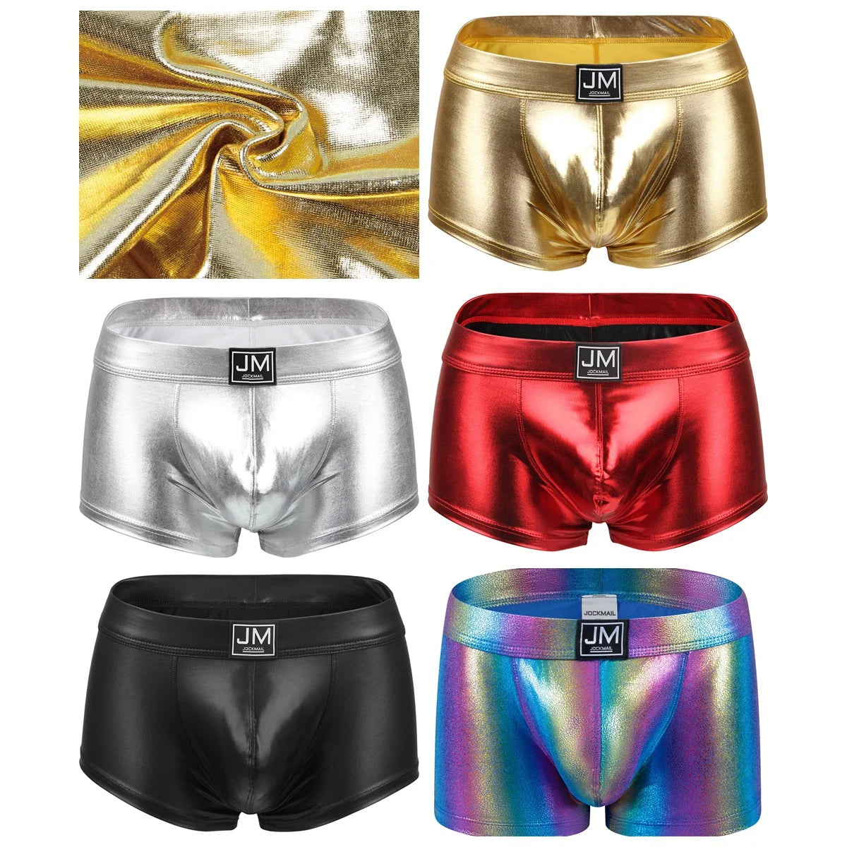 Patent Imitation Leather Shiny Fashion Low-rise Floral Knitted Boxer Briefs Waist Garment Dyed Casual Club Party Men's