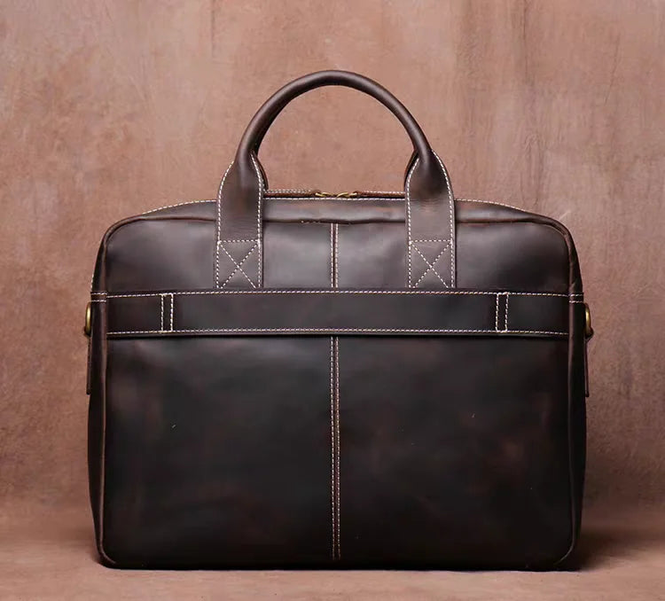 Vintage Genuine Leather Messenger Bag Briefcase Large Satchel Shoulder Bag Rugged Leather Laptop Bag