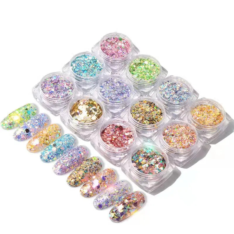 Prime Quality Wholesale PET Glitter Shapes Holographic or Iridescent Chunky Mixes Hexagon Glitter