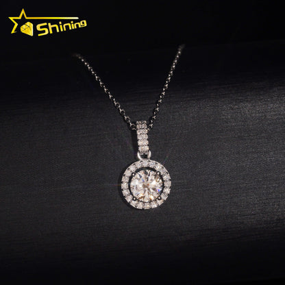 USA Warehouse Large Stock GRA Certificate 925 Sterling Silver 1CT Brilliant Cut VVS Moissanite Diamond Women Necklace