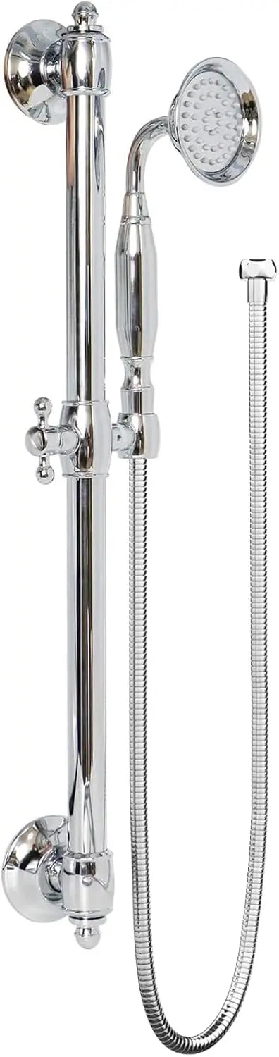 Polished Brass 59-Inch Retro Hand Shower Head Holder Adjustable Height Wall-Mounted Slide Bar for Handheld Shower Bathroom