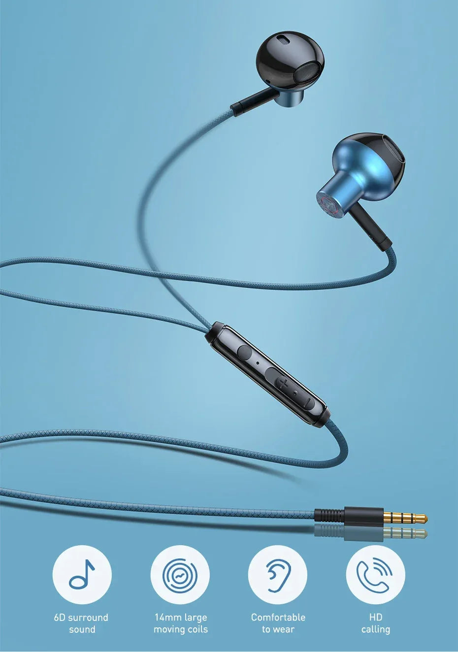 Baseus H19 Wired Earphones 6D Stereo Bass Headphone In-Ear 3.5mm Jack Headset with MIC for Xiaomi Samsung iPhone 6 Earbuds
