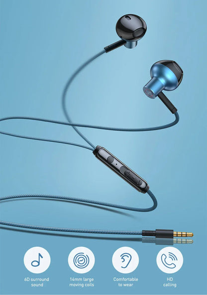 Baseus H19 Wired Earphones 6D Stereo Bass Headphone In-Ear 3.5mm Jack Headset with MIC for Xiaomi Samsung iPhone 6 Earbuds