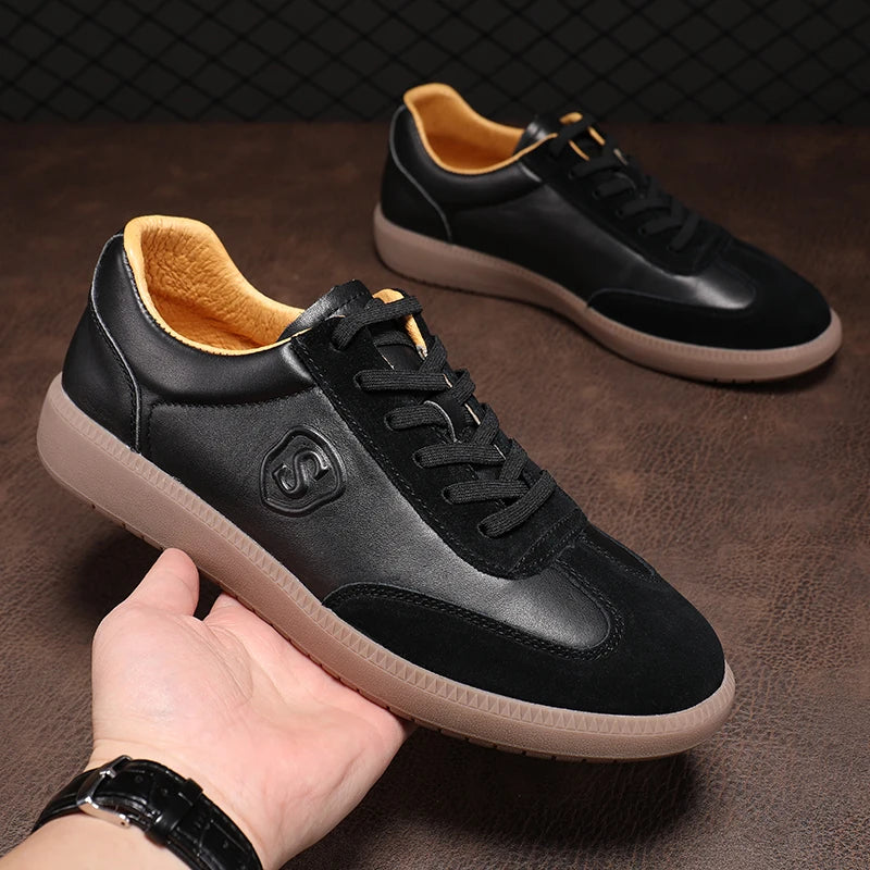 New Wholesale 2025 Classy All White Men Luxury Leather Sneakers Genuine Cow Lace-up Formal Black Casual Shoes Italy Brand Hot