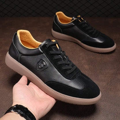 New Wholesale 2025 Classy All White Men Luxury Leather Sneakers Genuine Cow Lace-up Formal Black Casual Shoes Italy Brand Hot