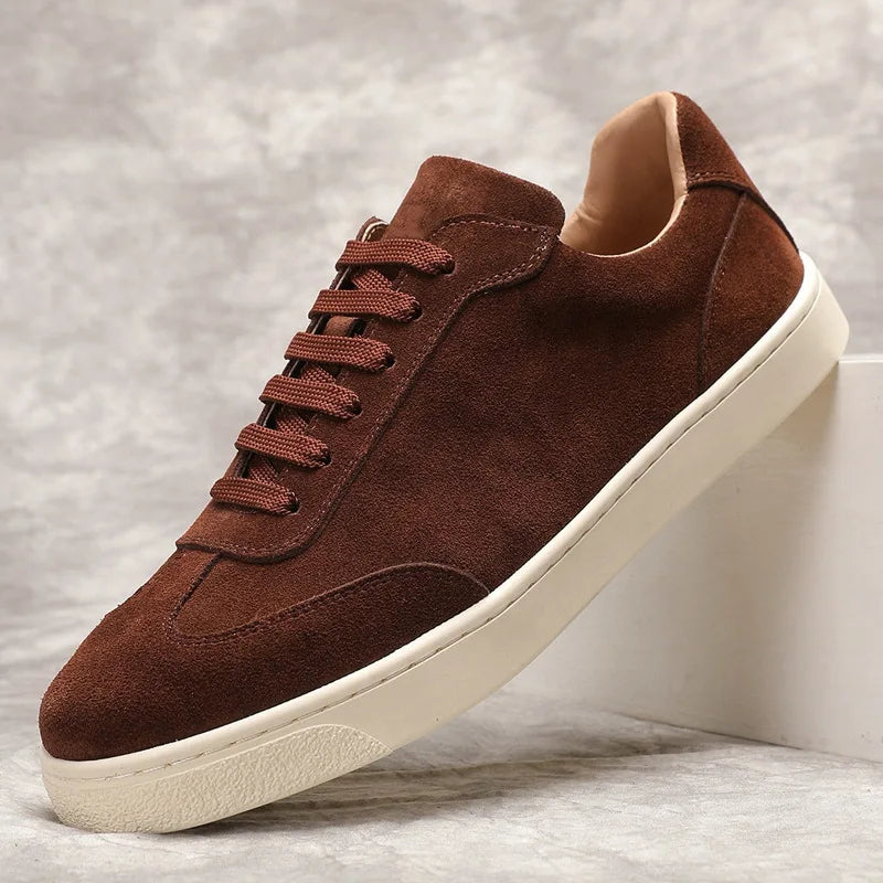 Lightweight Men's Casual Shoes with Luxury Suede Cow Leather Retro Sporty Style for Spring and Winter Walking