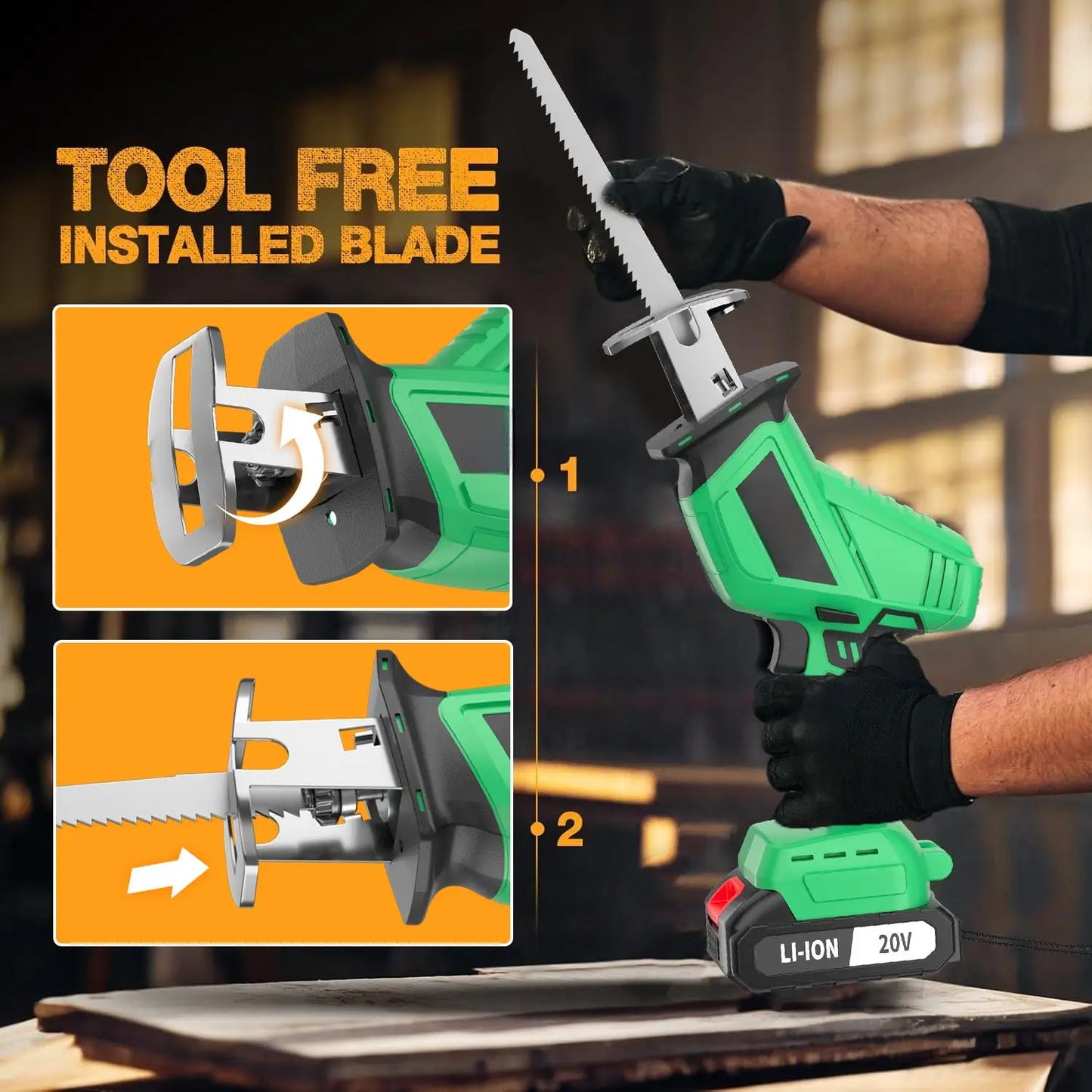DIY Industrial Grade 20V Cordless Reciprocating Saw Electric Tool for Metal Wood PVC Plastic Materials