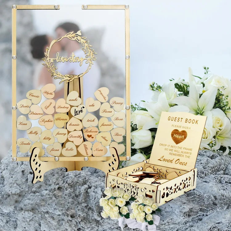 Wholesale Wooden Alternative Wedding Guest Book Rustic Blank Wedding Guest Book Sign with Hearts Wood Photo Frame Drop Box
