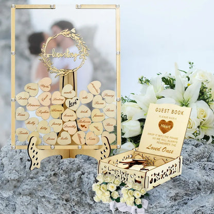 Wholesale Wooden Alternative Wedding Guest Book Rustic Blank Wedding Guest Book Sign with Hearts Wood Photo Frame Drop Box
