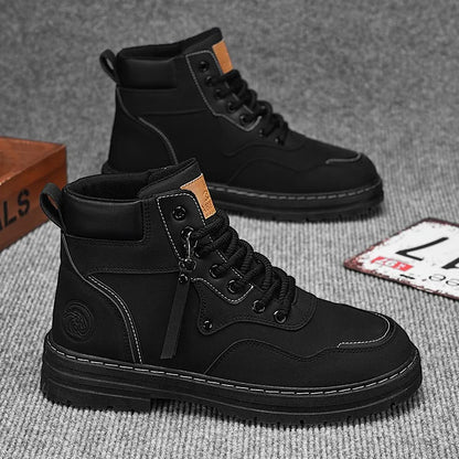 Spring and Autumn Lace up Canvas Men's Boots High Top Casual Walking Shoes Casual Thick Sole Men's Boots