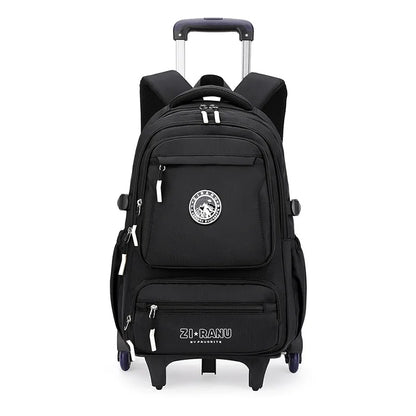 Wholesale Custom Unisex Children's Trolley Backpack Wheeled School Bag Fashionable Waterproof Characters Pattern Zipper Closure
