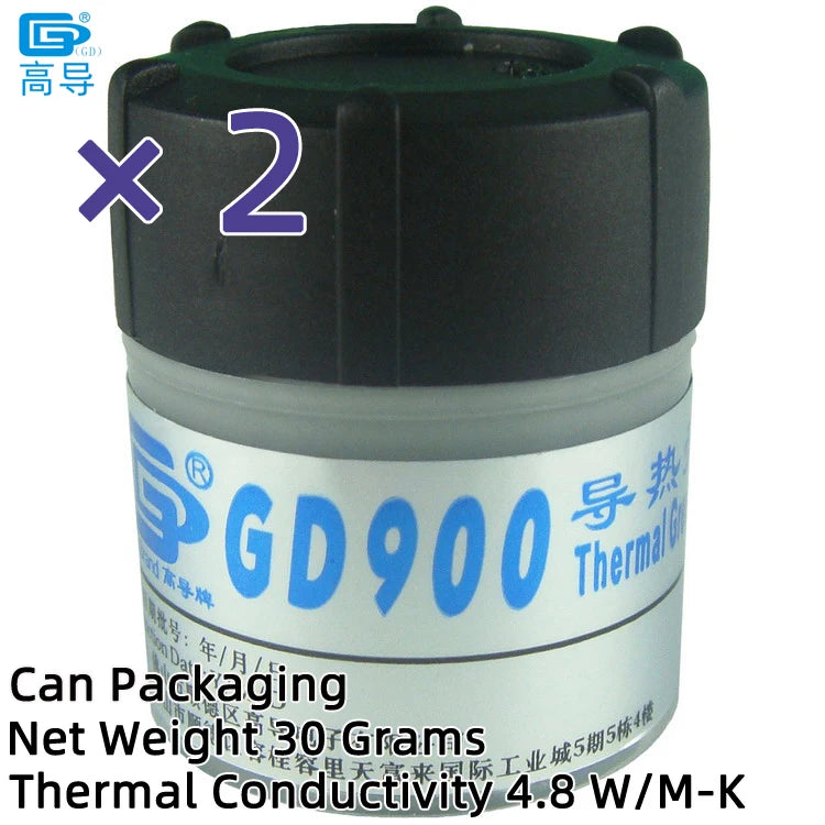 2 Pieces Net Weight 30 Grams Gray High Performance GD900 Thermal Conductive Grease Paste Plaster Heat Sink Compound Can Packing