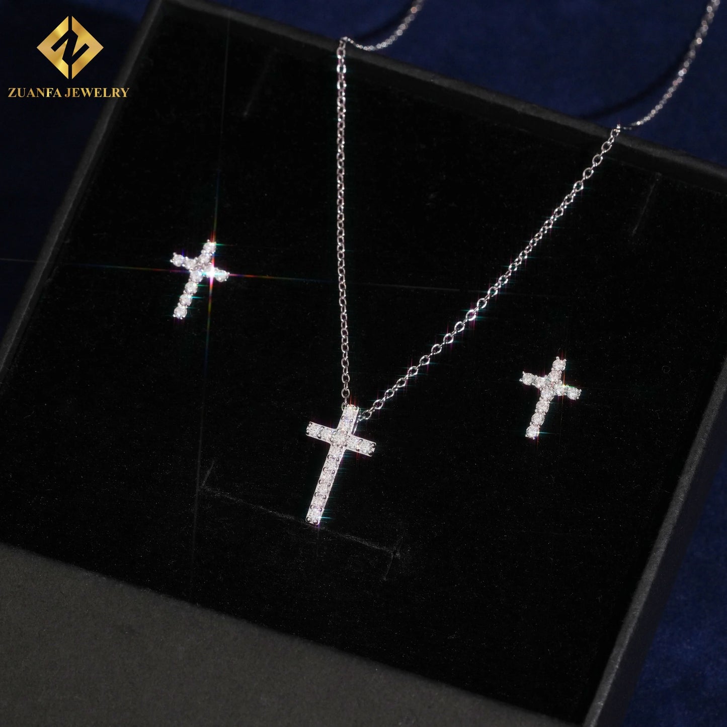 USA Warehouse Fashion Jewelry Iced Out Cross Necklace Pendant 925 Silver Moissanite Diamond Cross Necklace Women Best Gift
