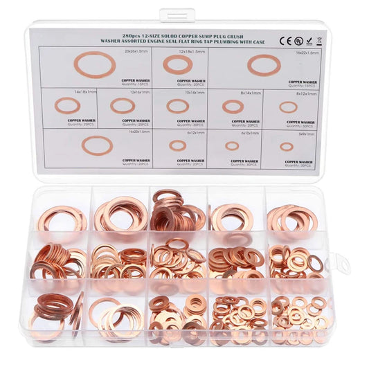 280pcs Copper Washers Copper Sealing Washer 12 Sizes Assorted Solid Copper Crush Washers Seal Flat Ring Set with Case by PDG ibma