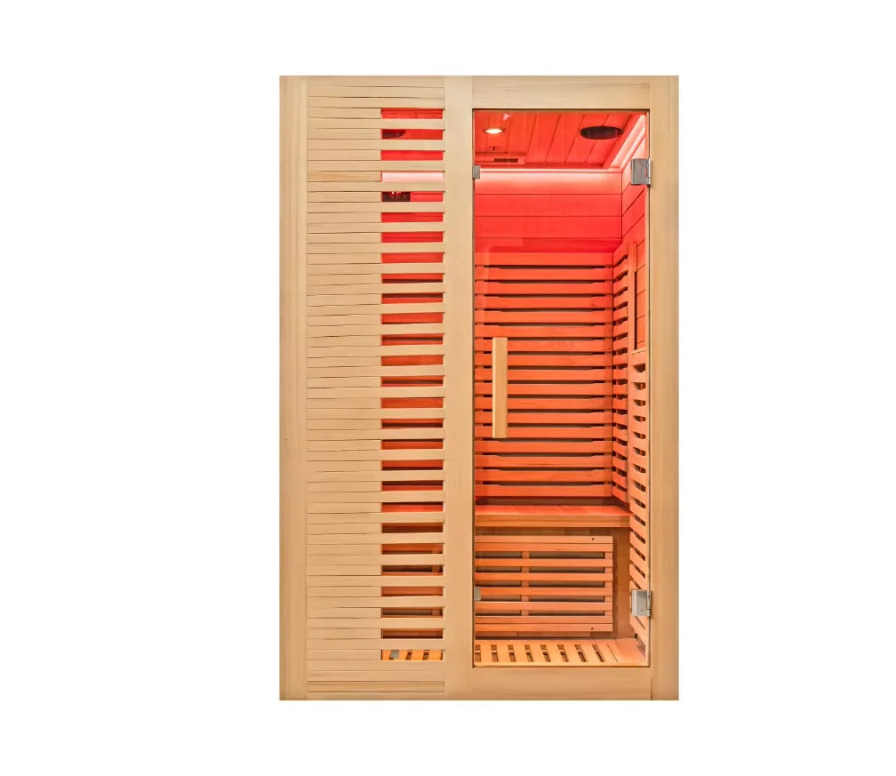 Hesperu HQ-D1220 Solid Hemlock Wood Dry/Wet Steam Sauna Room European Design Soft Touch Control Panel Far Infrared Function 220V