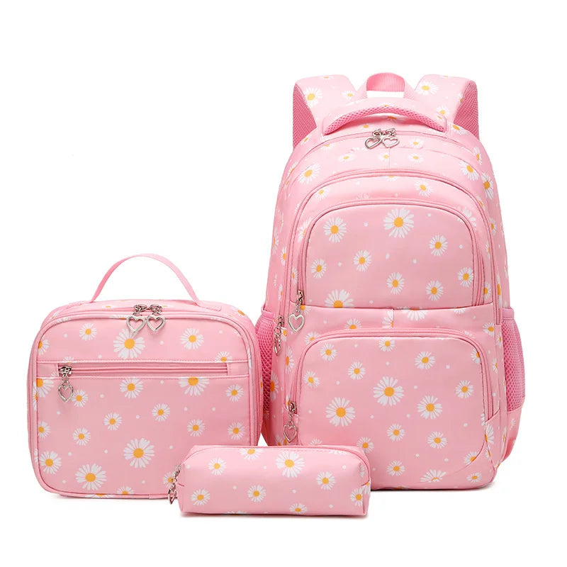 Unisex Daisy Print Backpack Water-Repellent & Zipper-Closure Polyester Lining Cute School Bag for Schoolboys and Schoolgirls