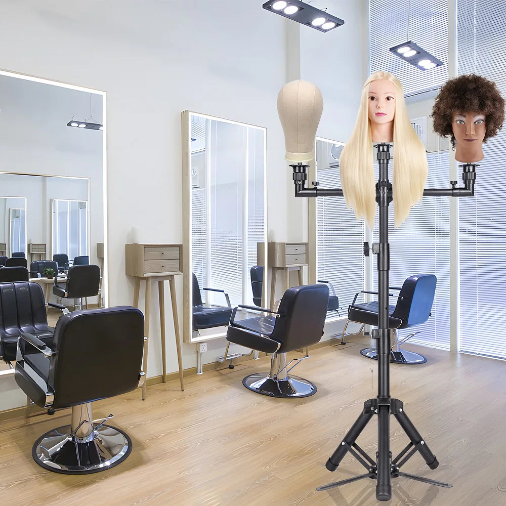 3 Arms Adjustable Wig Stand Tripod 50inch Heavy Duty Mannequin Head Stand for Hairdressing Training with Carrying Bag