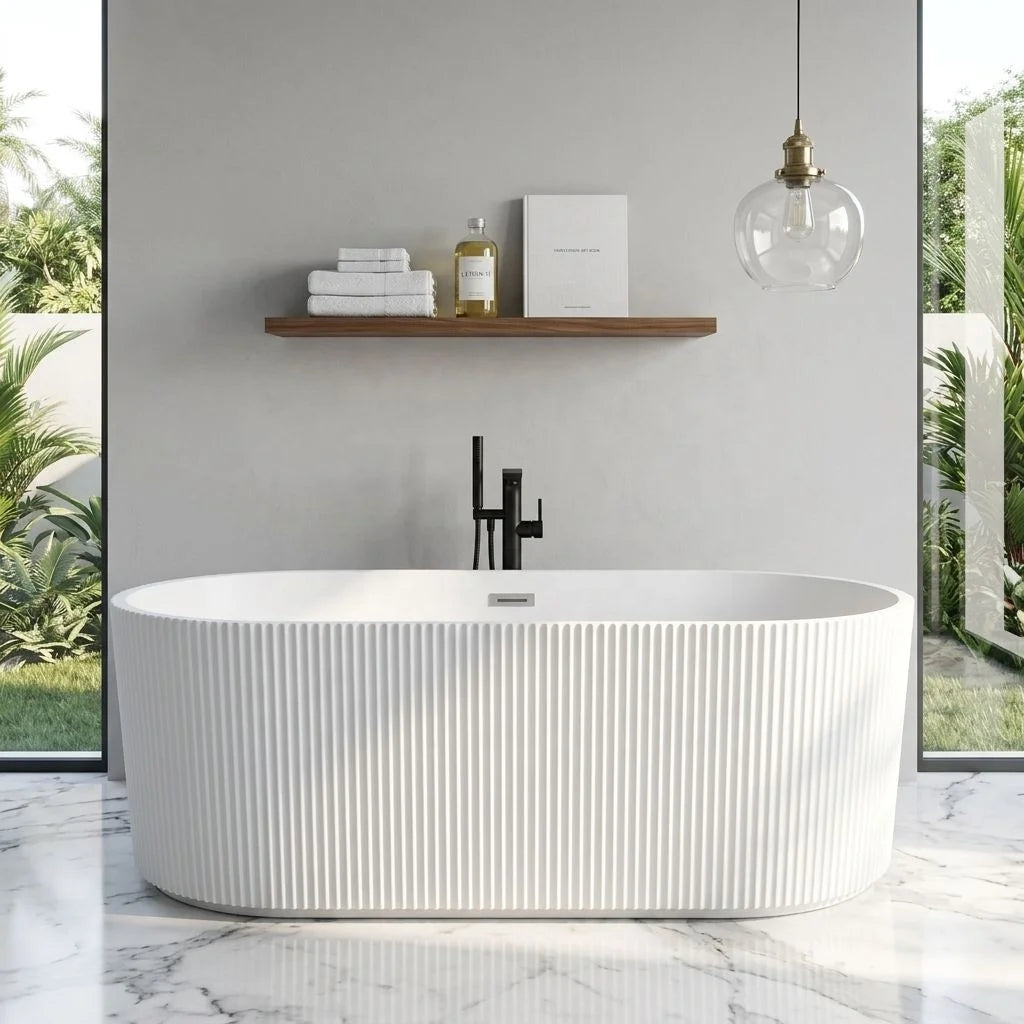 Modern Luxury Glossy White Oval Acrylic Freestanding Deep Soaking Bath Tub for Hotel Villa Bathroom Project