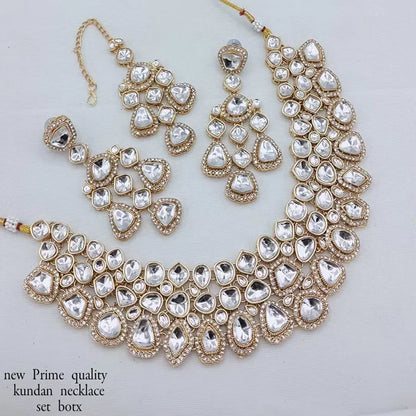 Trending Fancy Collection Gold Plated Ethnic Kundan & Pearl Necklace Set for Wedding and Party Unique Designed Women's Jewelry