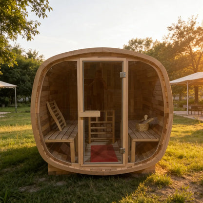 Traditional Red Cedar Sauna Cabin 2060mm Outdoor Sauna with Customize Glass Door for Patio Relaxation