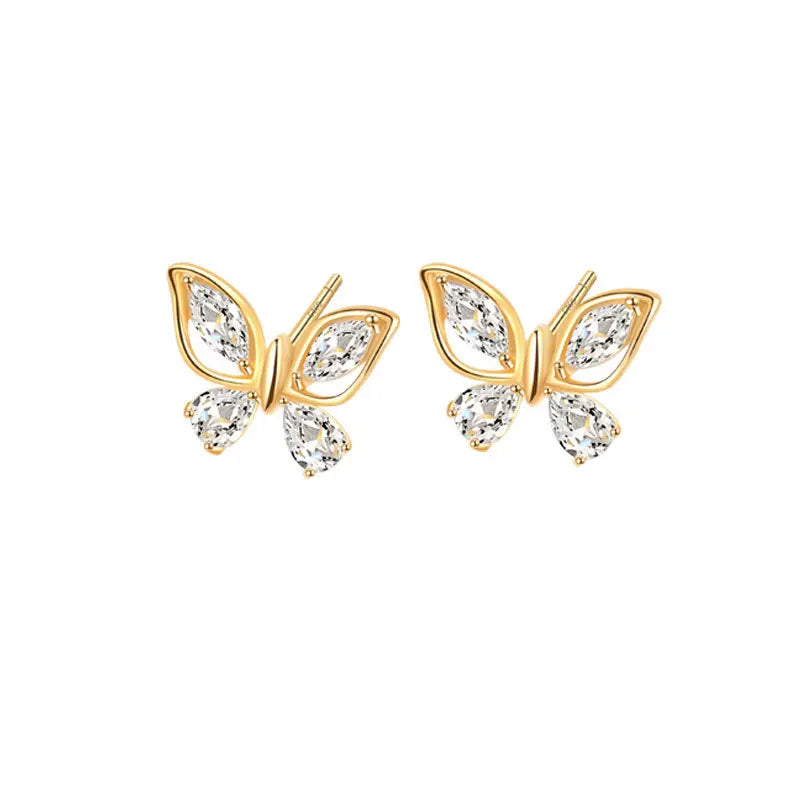 Butterfly Earrings Fashion Animal Jewelry Wholesale 925 Sterling Silver Zircon Cute Girl Gift Children 18K Gold Plated Jewelry