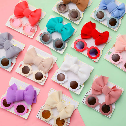New Children Sunglasses Bow Set Cartoon Baby Toys Children Sunshade Glasses Hairbands Headdress Girl Hair Clips