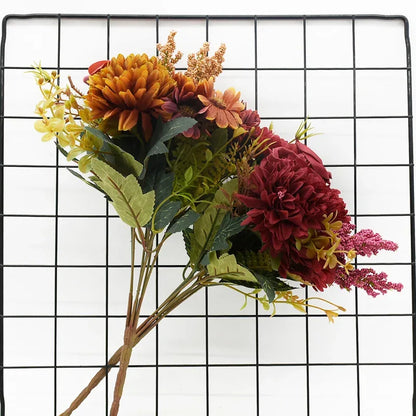 1 Bunch Rose Chrysanthemum Combination Bouquet High Quality Artificial Flowers Home Decor Autumn Decoration Diy Wedding Festival