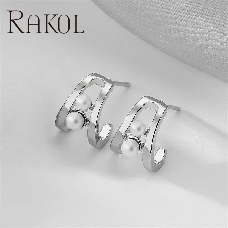 Rakol EP5587 Pretty Daily Pearl Earrings Metallic 18k Gold Plated Small Cute Stud Earrings for Girls