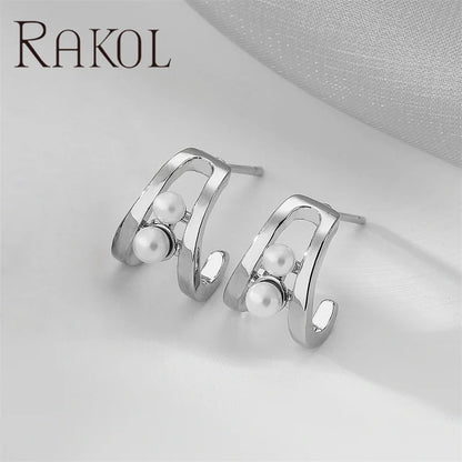 Rakol EP5587 Pretty Daily Pearl Earrings Metallic 18k Gold Plated Small Cute Stud Earrings for Girls