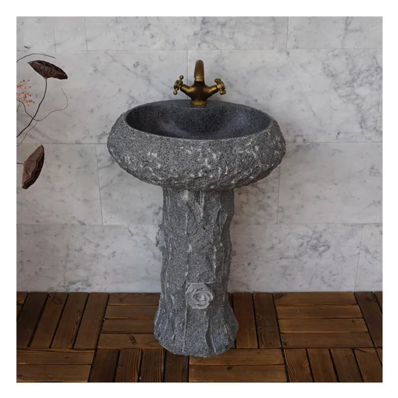 G682 Rusty Yellow Sink Freestanding Granite Pedestal Sink Vanity Stone Bathroom Sink Granite Farm Washing Outdoor Garden