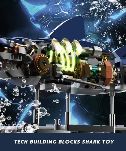 Half-mechanical Shark Building Block Movable Model, Boy with Lights, Punk-style Assembly Toy