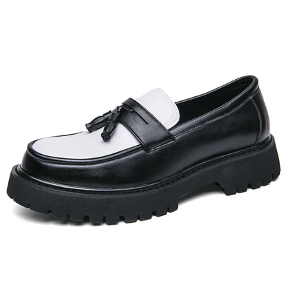 Thick Sole Classy Men Dress Shoes Black+White Color Handsome Wedding Tassels Loafer Shoes for Men