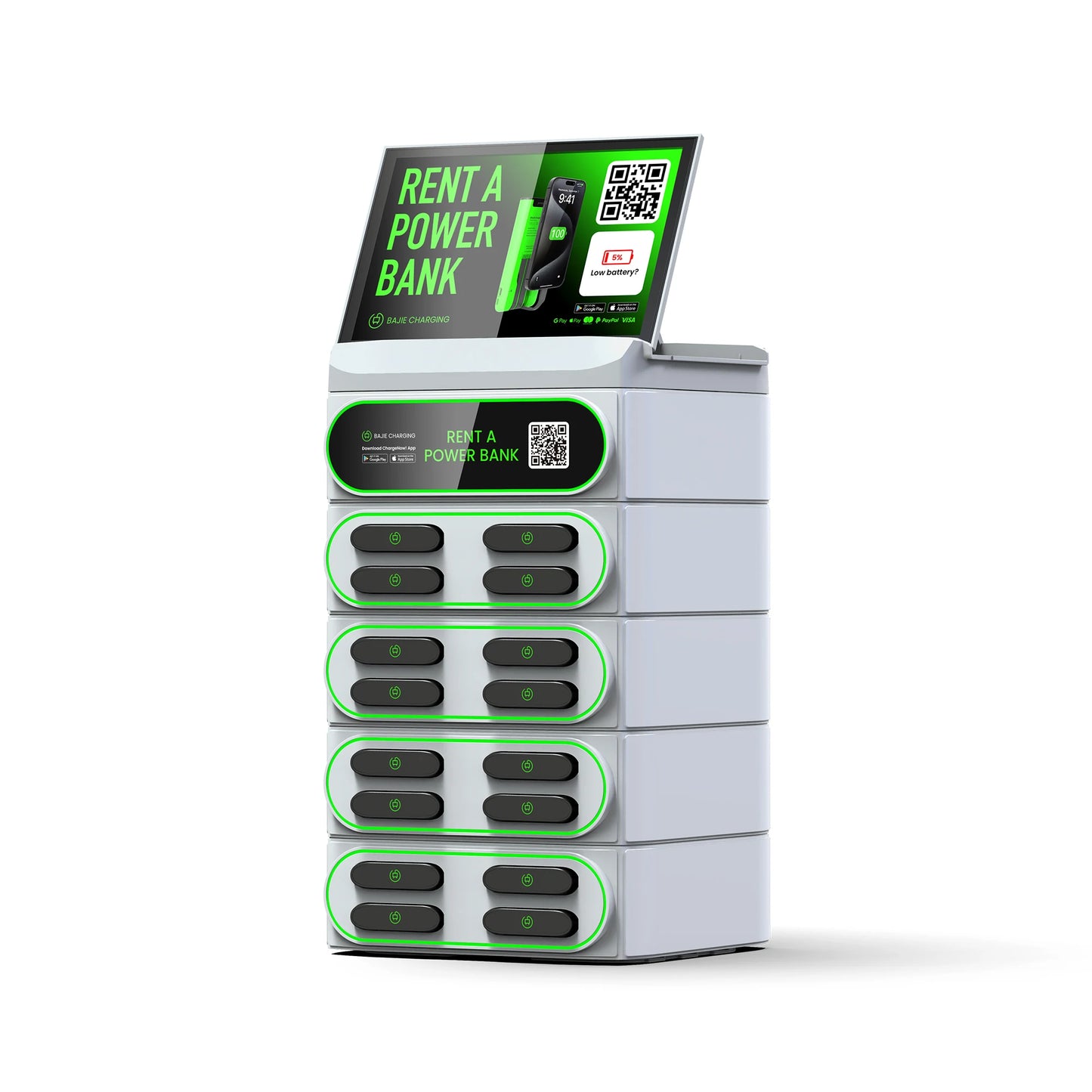 16 Slots Hospital-Grade 4G Stackable Power Bank 6000 MAh Portable Charger with Screen Sharing Rental System