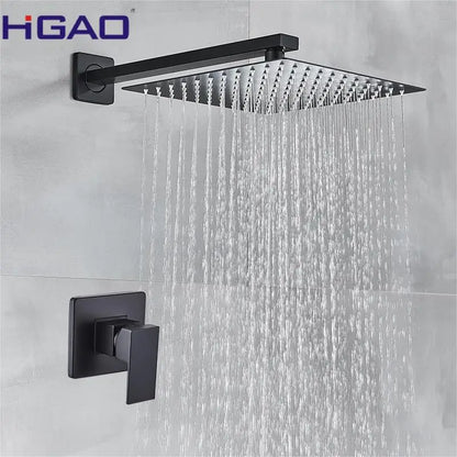 Matte Black Brass Wall-Mounted Rainfall Shower Mixer Chrome-Finished In-Wall Metered Shower Head Polished Inverted Faucet System