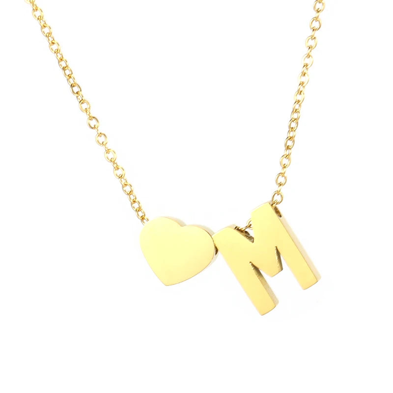 A-Z Alphabet Choker Personalized Style Tiny Heart with Initial Letter Necklace for Women 18K Gold Stainless Steel Jewelry