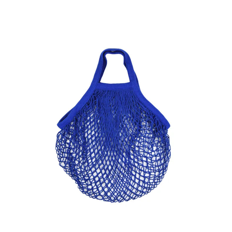 Recycled Reusable Cotton String Mesh Net Shopping Bag Long Handle Fruit Vegetable Grocery Produce Tote for Daily Life Letter