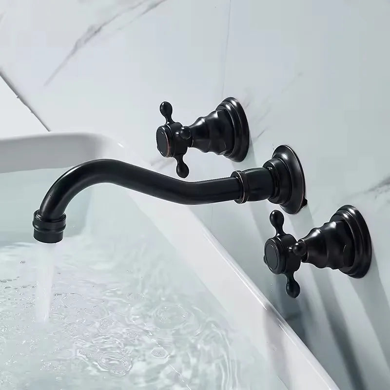 Double Handle Three Holes Bathroom Faucet Black Bronze Home Improvement Accessories Brass Bathroom Faucet 360 Rotation Crane