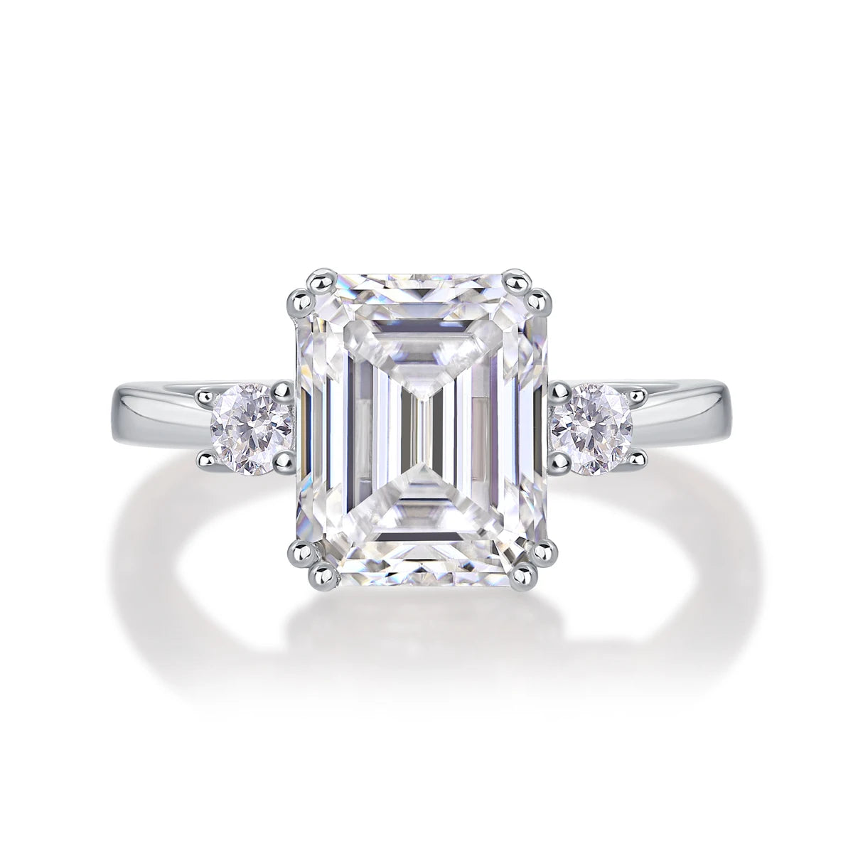 Luxury Female S925 Sterling Silver Moissanite Ring Women Emerald Cut Engagement Ring Fine Jewelry Ring