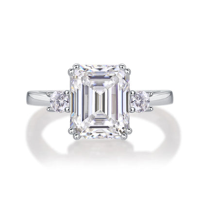 Luxury Female S925 Sterling Silver Moissanite Ring Women Emerald Cut Engagement Ring Fine Jewelry Ring