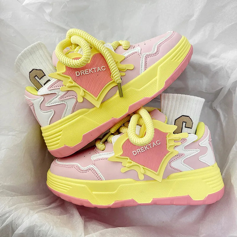 Internet Celebrity Hot White Sneakers, 2026 New Niche Design Thick Sole Board Shoes, Women Daily Casual Running Footwear