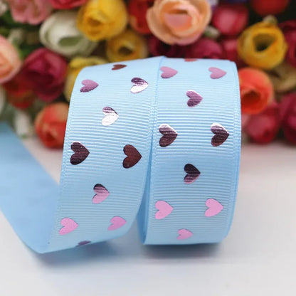 5 Yards 1" 25MM Valentine's Day Pink Gold Heart-Shaped Printed Ribbon For Hair Bows DIY Crafts Handmade Accessories M20012103