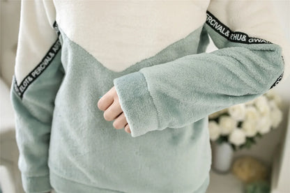 Women Pajamas Autumn Winter Flannel Warm Woman Sleepwear Korean cute Cartoon Pajama Set Fashion Pijama Mujer Home Cloth Pyjamas