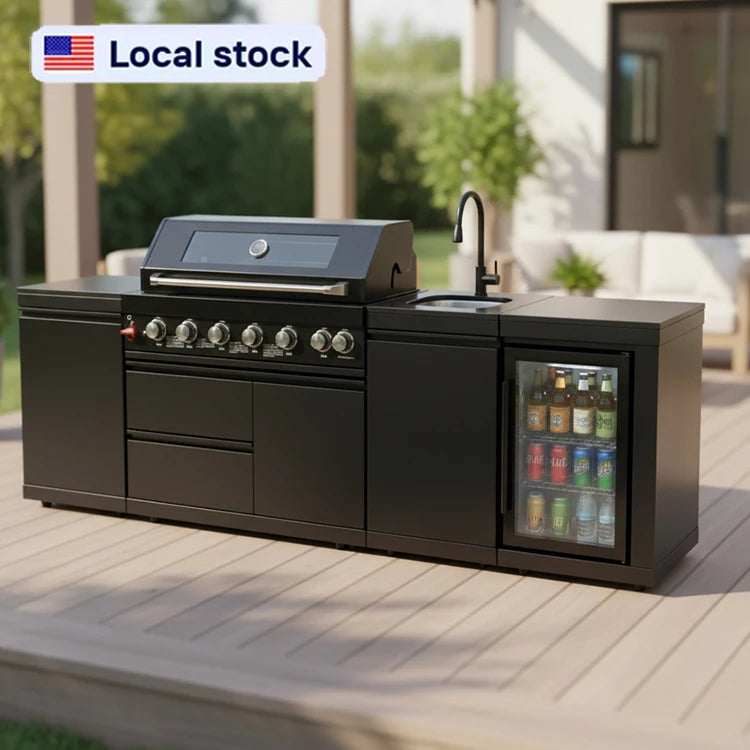 7 Days Fast Delivery Youya Hot Sale Black 85000BTU Propane/Natural Gas Grill Modular Outdoor BBQ Kitchen Set for Balcony