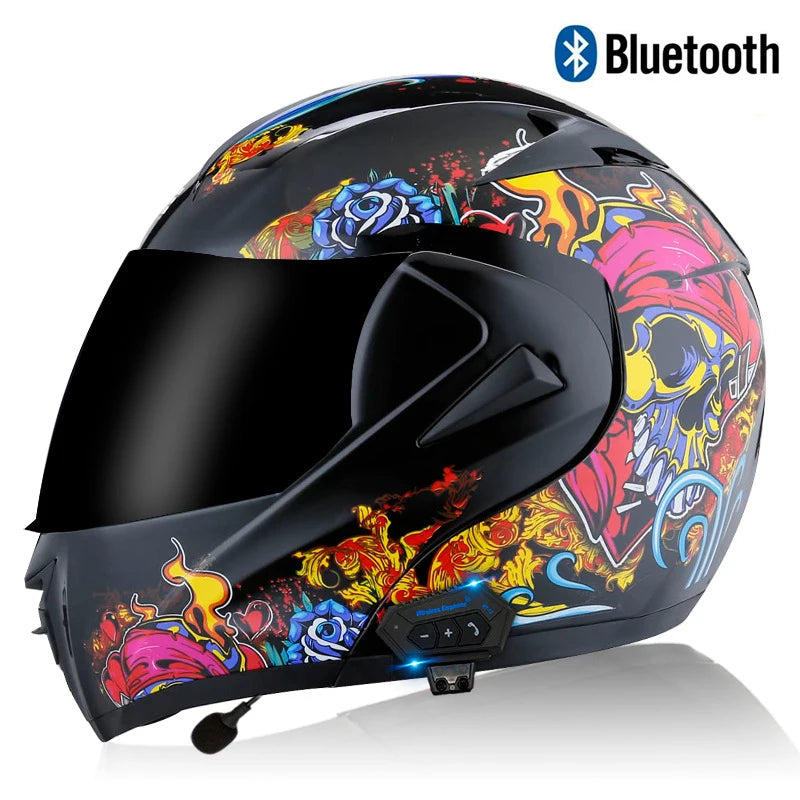 Carbon Fiber Pattern Electric Scooter Motorcycle Blueto0th Wireless Headphone Speaker Open Face Double Lens Full Face Helmets