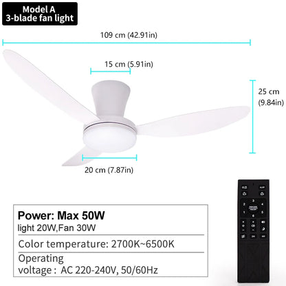 Poland in Stock Modern Dual Finish Blades 6-Speed Quiet DC Motor 3CCT LED Remote Control Patio Garage Ceiling Fan with Lights
