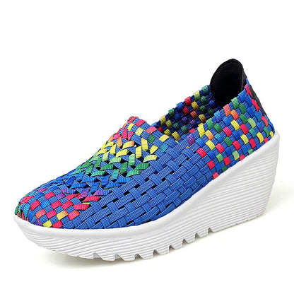 New Women Sneakers Summer Casual Shoes Woven Flat Platform Women's Shoes Breath Loafers Lady Footwear Soft Zapatos Plus Size 42