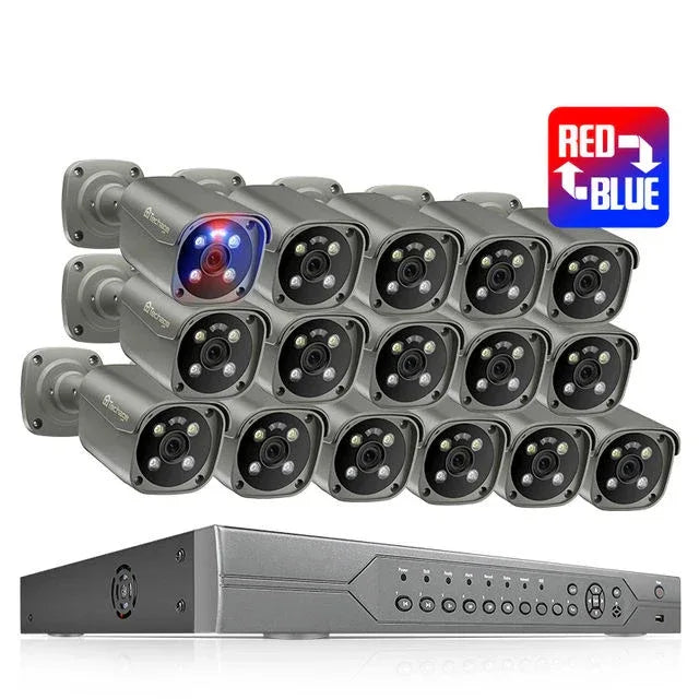 Tinosec 16-Channel CCTV System Night Vision 2-Way Audio Color Display for Car Detection POE Camera System Cloud Data Storage