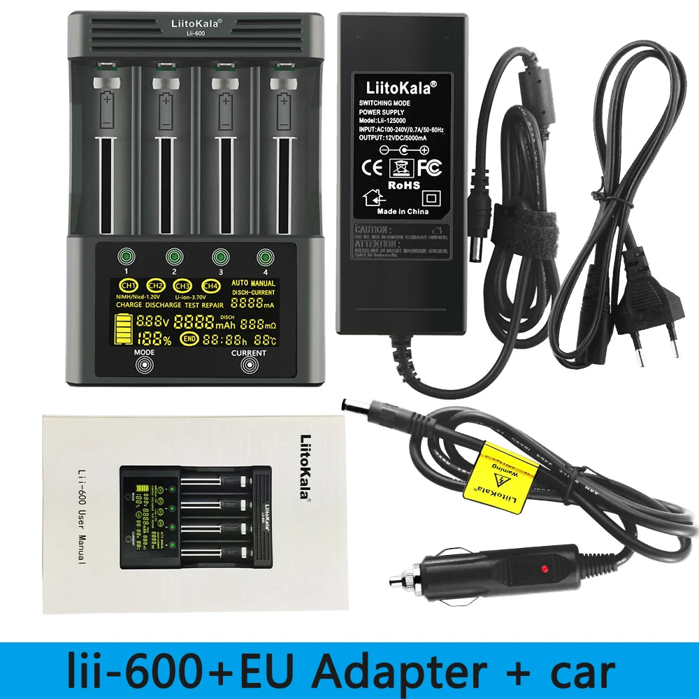 LiitoKala lii-500S lii-500 lii-600 LCD 3.7V 1.2V 18650 26650 21700 Battery Charger with screen Test the battery capacity